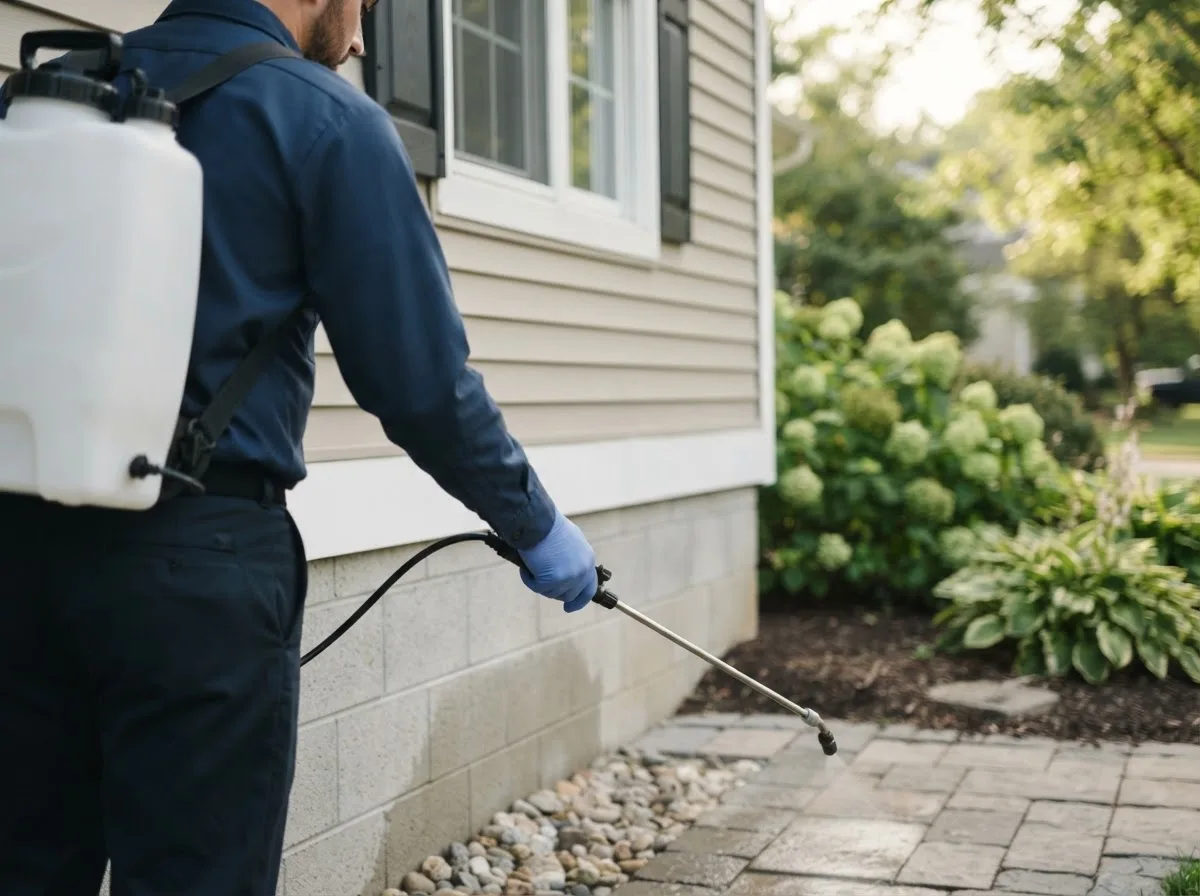 Pest control technician inspecting a home in Folsom, WV